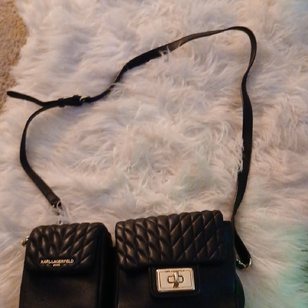 Karl Lagerfeld Black Quilted Crossbody Bag with Dual Pouches